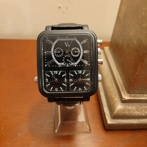 Brand New Black V6 Triple Time Clock Men's Watch